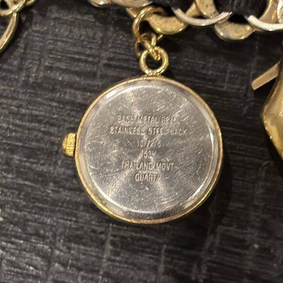 Anne Klein Charm Watch Bracelet Heart Black Ribbon Logo Bag Shoe Cell Gold​ - Picture 5 of 9